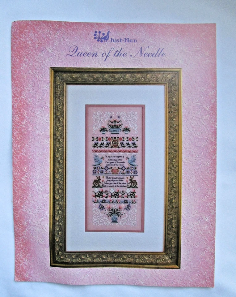 Just Nan Queen of the Needle Cross Stitch Pattern with Linen and Embellishments - Image 2 of 4