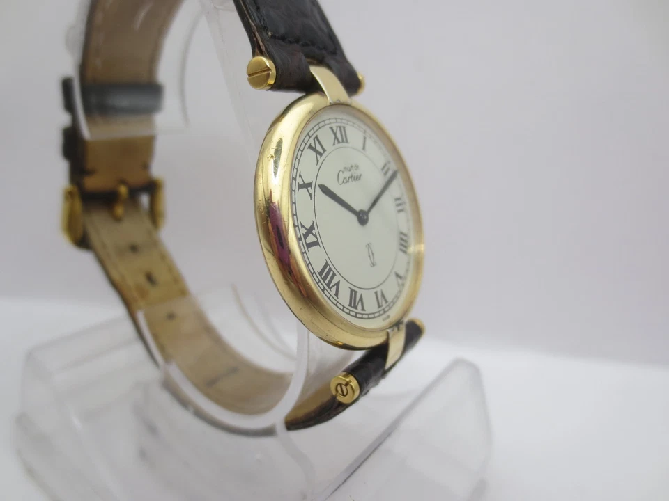 VINTAGE MUST DE CARTIER VERMEIL 30mm SILVER/GOLDPLATED QUARTZ MENS WATCH - Image 4 of 4