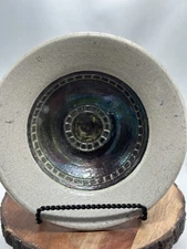 RAKU Fired Pottery Footed Bowl Iridescent Crackle Glaze