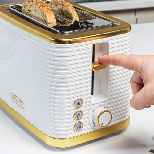 Salter Wide-Slot 2 Slice Toaster Palermo Defrost/Reheat/Cancel 930W White Gold - Picture 4 of 6