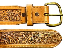 Justin Tooled Leather Belt Brown Mens Boys Kids Youth Size 28 Top Grain Cowhide