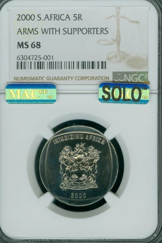 2000 SOUTH AFRICA 5 RAND NGC MS68 MAC SOLO FINEST GRADE & SPOTLESS  * 