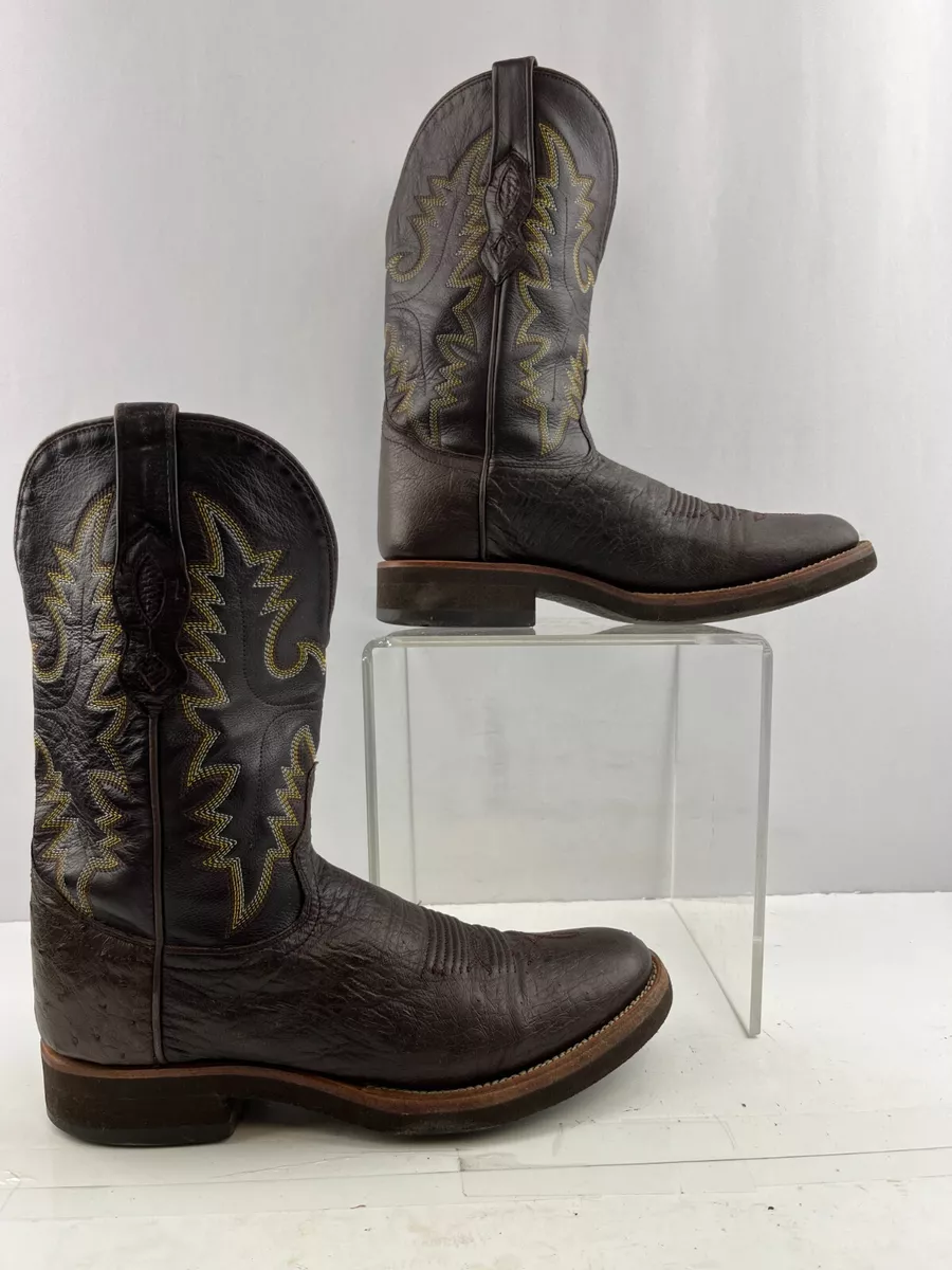 Men s Old West Brown Smooth Quill Ostrich Round Toe Western Boots