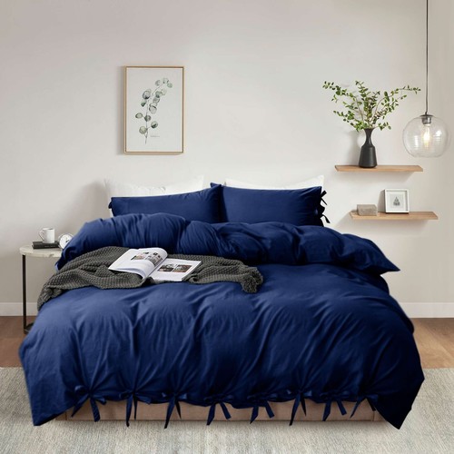 Duvet Cover Microfiber Quilt w/Bowknot Bow Tie Bedding Set Single Double King - Picture 28 of 37