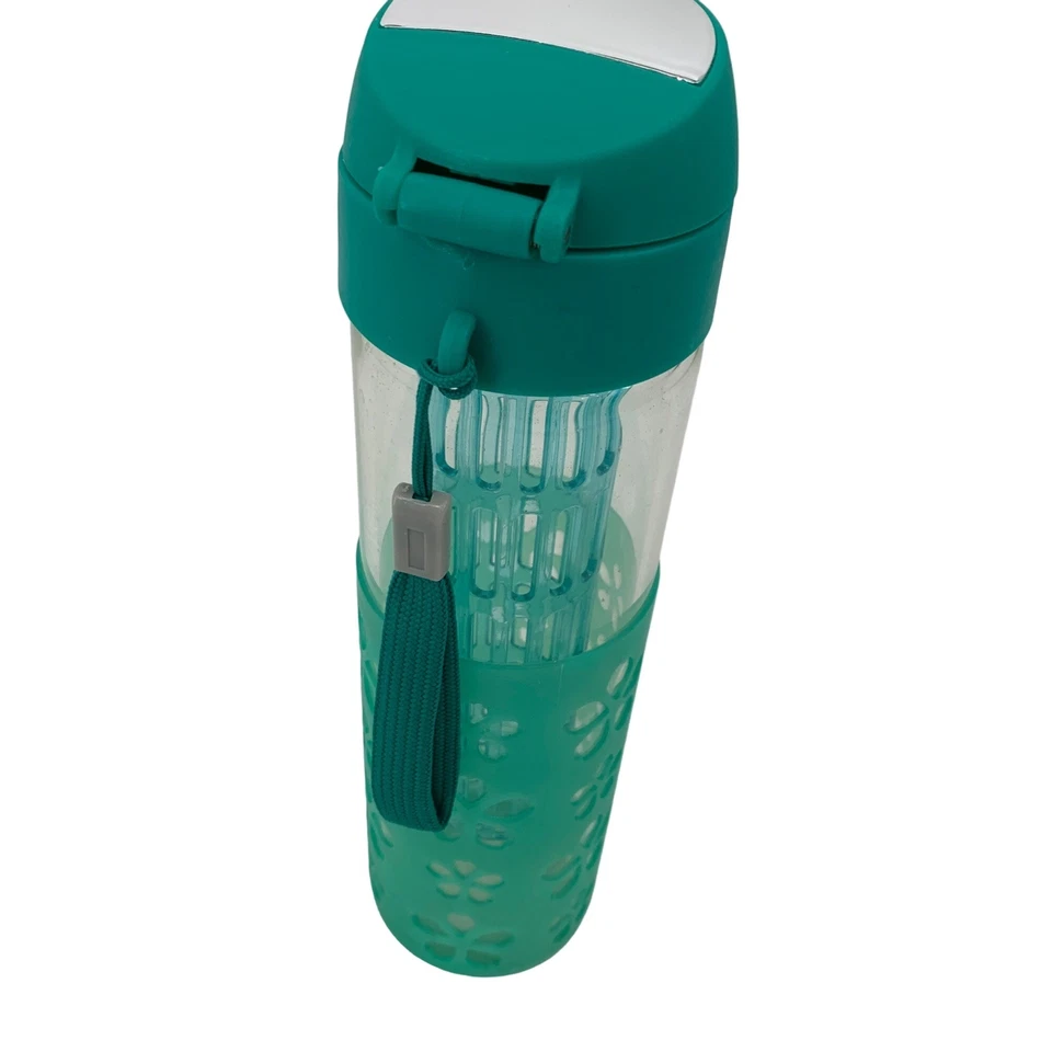 Botella de agua de vidrio infusor 16 oz tapa emergente 2279 envoltura de silicona infusor de agua Foto 2 de 4