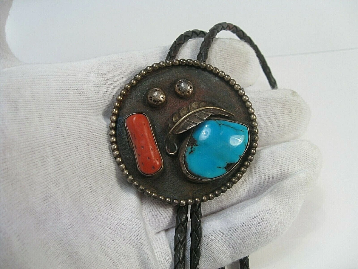 Vintage Old Pawn Sterling Silver Turquoise Coral Bolo Tie. eBay