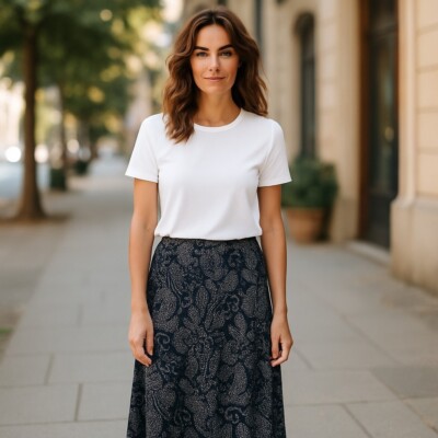 Notations Women's Black and White Long Floral Skirt Sz M