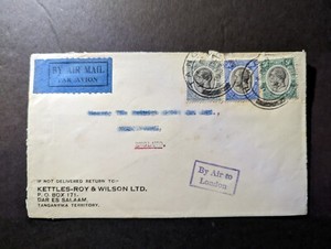 1936 British KUT Airmail First Day Cover Tanga to London England