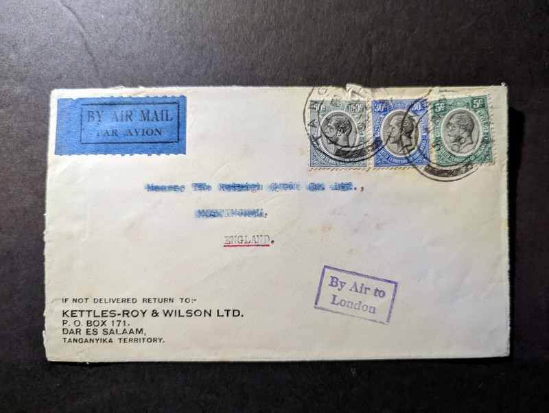 1936 British KUT Airmail First Day Cover Tanga to London England