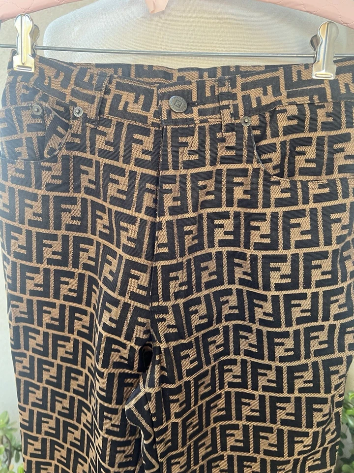 "Jeans Fendi de colección logotipo FF Zucca cintura alta pierna recta 26""" Foto 4 de 4