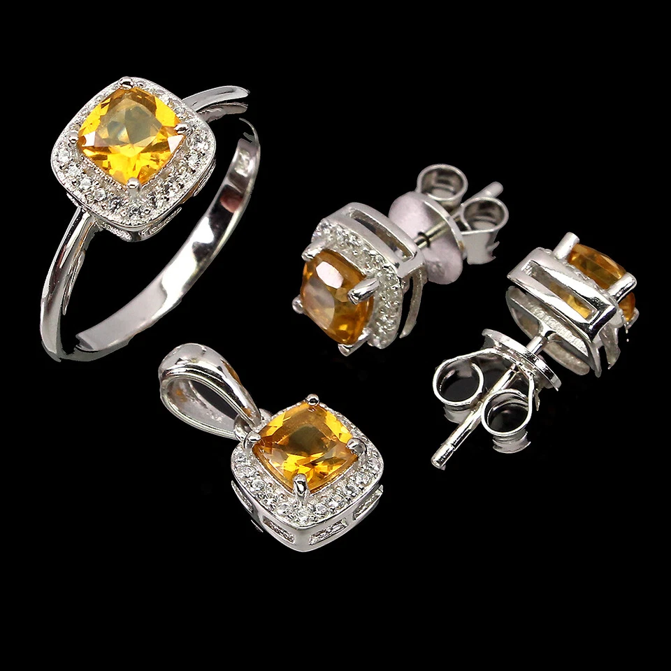 Set In Argento Sterling 925 Con Citrino Naturale 5Mm Gioielli - Immagine 3 di 4
