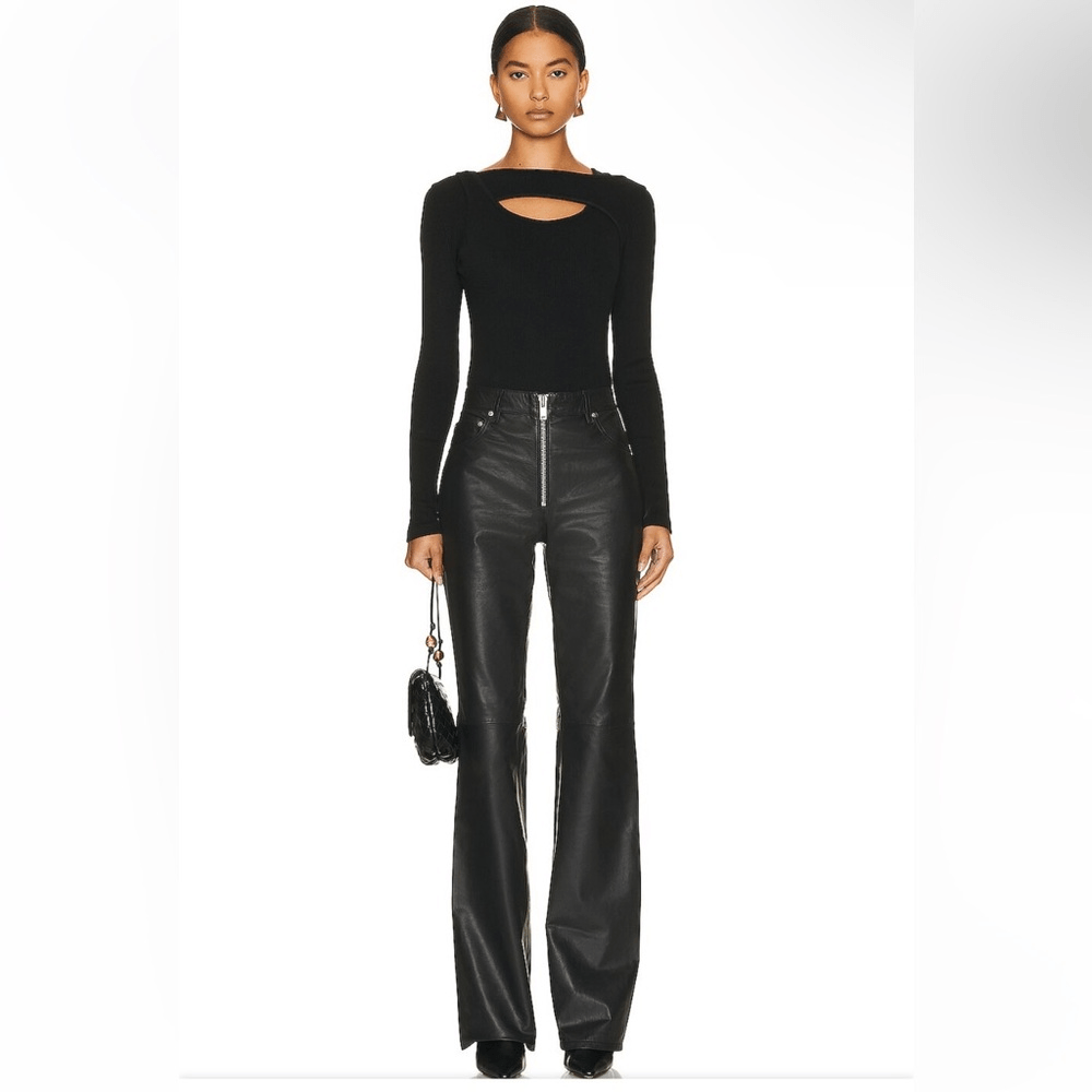 GRLFRND Julia Leather Pants black zipper straight leg soft flares FWRD  Revolve