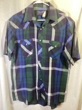 Wrangler X-Long Tails Plaid 16.5 Short Sleeve Poly Blend Western Pearl Snaps B1
