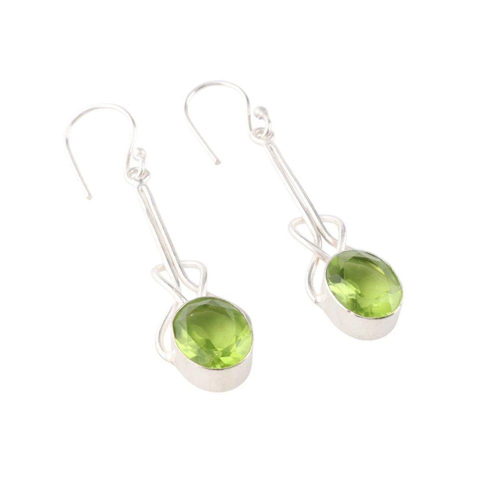 Pendientes colgantes colgantes de plata de ley 925 con piedras preciosas de peridoto verde genuino de 1,76" Foto 3 de 4