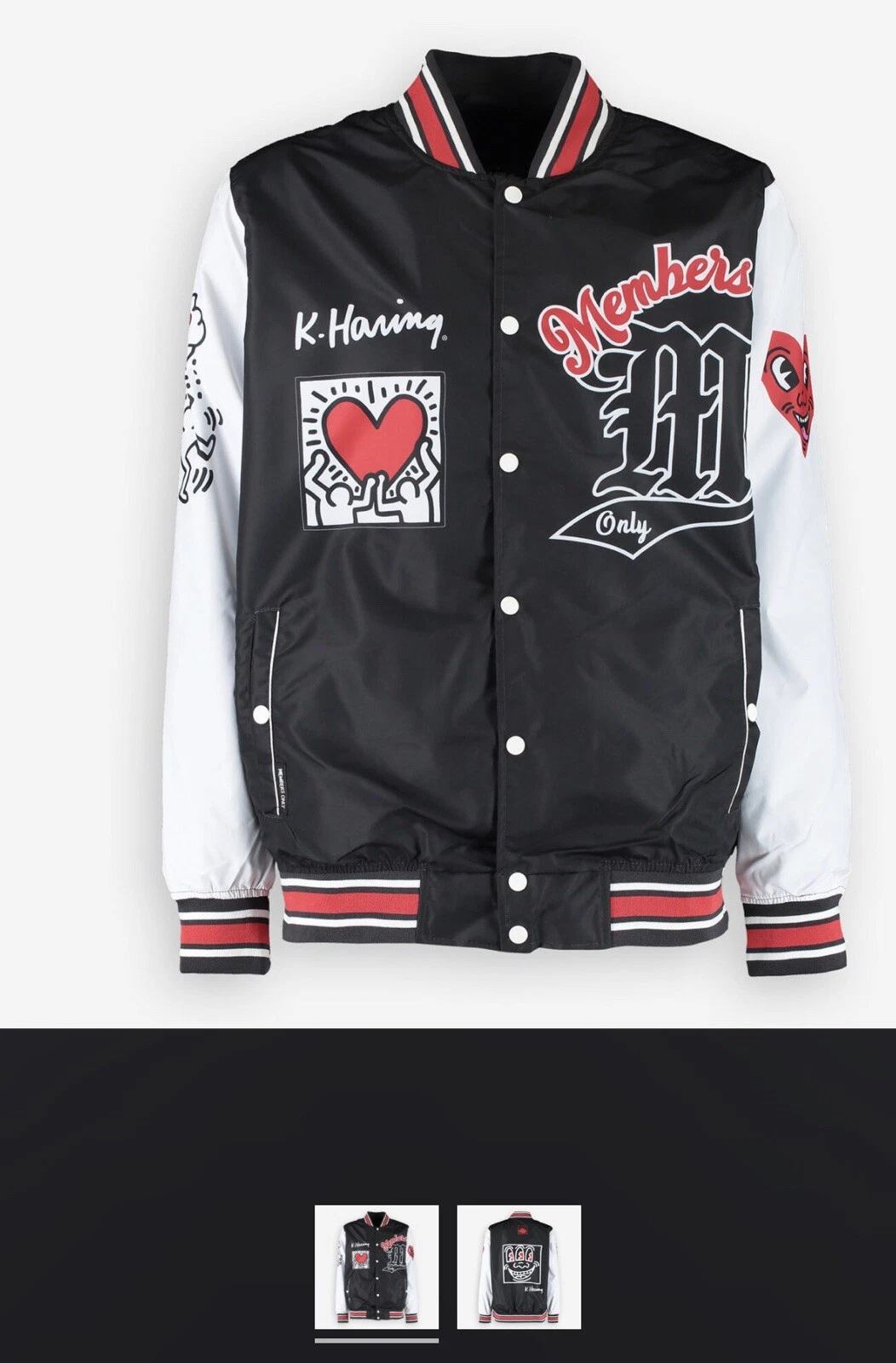 KEITH X HARING BLACK MEMBERS ONLY WINDBREAKER GRAPHIC DESIGN FULL ZIP HOODED XL