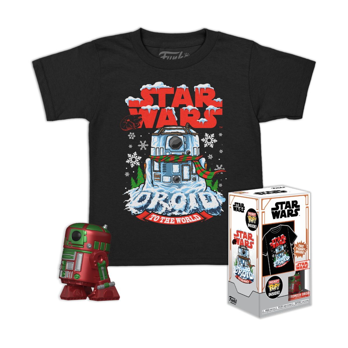 7024786 Abbigliamento Star Wars: Funko Pocket Pop! &Tee - Holiday R2D2 (MT) (Tg.