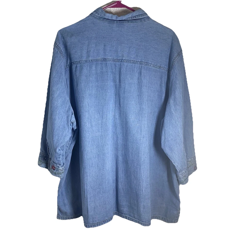 Top vintage Northcrest para mujer azul denim bordado floral talla grande 3X Foto 2 de 4