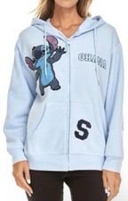 STITCH Disney Ohana Lilo Stitch Light BLUE Hoodie Zip Jacket SZ XL Casual- New