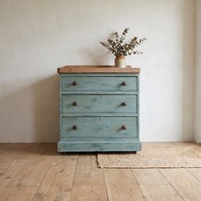 Antique Painted Pine Chest of Drawers | Three Drawer Unit on Castors