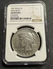 1921 Peace High Relief Silver Dollar $1, NGC AU Details Cleaned