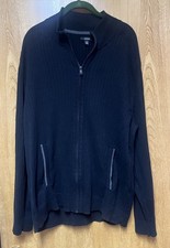 Mens Alfani Black Ribbed Zip Up Pocketed 100 Cotton Cardigan Sweater XXL