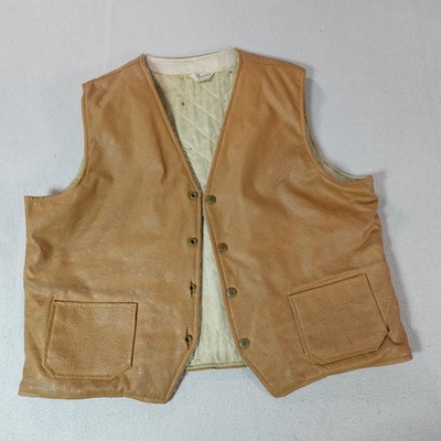 #ad #ad Vintage Fingerhut Vest Mens 42 Brown Faux Leather Quilted USA Outdoor Western $16.99