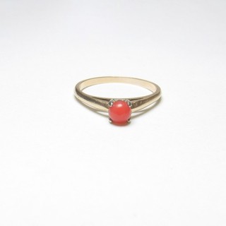 1940s Vintage 14K Yellow White Gold 0.25 Ct Natural Orange Coral Solitaire Ring