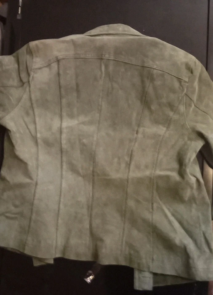 Chaqueta Live a Little Vintage Y2K para mujer talla L verde gamuza cuero chaqueta a presión Foto 2 de 3