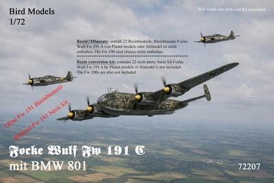 Focke Wulf Fw 191 C with 4x BMW 801 1/72 Bird Models Resin Conversion Kit