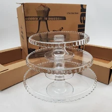 The Cellar 3-Tier Glass Cake Stand Crimped Edge NOS – Elegant Dessert Display