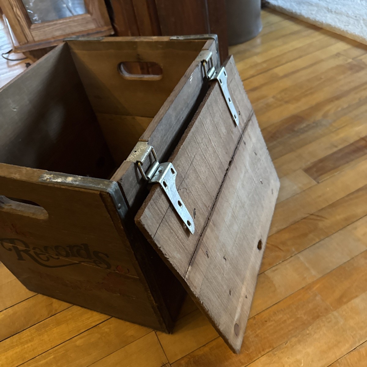 Vintage RECORDS Wooden Crate Wood Steel 12” Vinyl Record Box