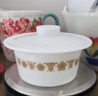 Beautiful Vintage Pyrex Golden Butterfly Gold Butter Tub Dish with Plastic Lid