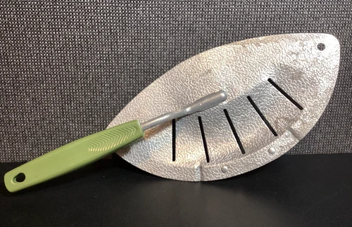 Vintage Foley Aluminum POT PAN STRAINER w/ Avocado Green Plastic Handle