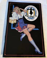 Vintage 1992 Tin Metal Embossed St Pauli Girl Beer Sign  24" x 15"