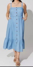 Torrid Size 2 Tea Length Chambray Button Front Women’s Dress Blue Plus 18-20 NWT