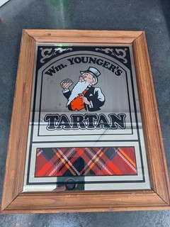 Vintage Wm.Younger’s Tartan Beer Pub Advertising Mirror Wooden Frame