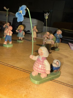 Vtg German Erzebirge Wuk Wendt Kuhn Girl w/ Baby Carriage 