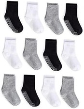 Baby Non Slip Grip Crew Socks with Anti Skid Soles for 1-3T Assorted 12 Pack