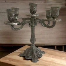 Large Ornate 5-Arm Candelabra Vintage Table Centerpiece Baroque Rococo Style 9"