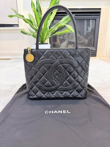 Authentic CHANEL Black Caviar Quilted Medallion Tote Bag Gold HW Vintage GHW
