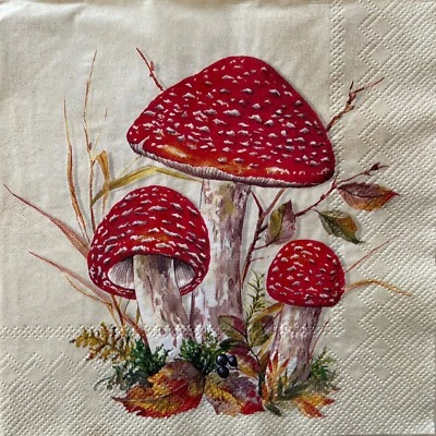 IHR 4 paper napkins Toad Cream Mushrooms Autumn for craft decoupage Lunch size