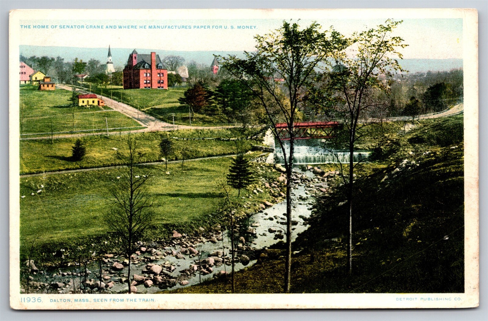 Senator Crane Site Where Paper Is Manufactured For Money MA C1920's Postcard N2