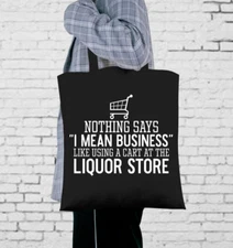 CUSTOM TOTE REUSABLE TOTE BAG - CART IN LIQUOR STORE DESIGN BLACK