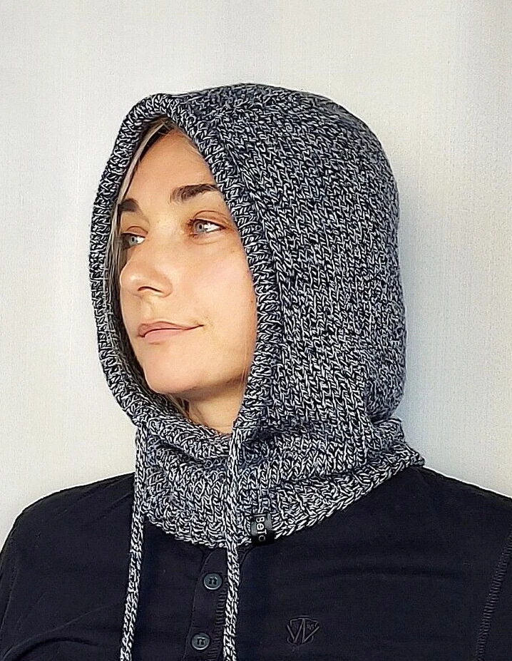 US Stock Blue White Women Knit Hood, Merino Wool Hood, Women Balaclava