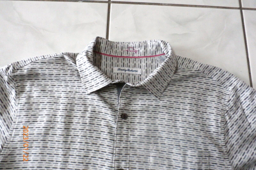 Tommy Bahama Men Button-Up Shirt Gray Check Short Slv 100% Silk Sz L Pocket E932 - Picture 6 of 9