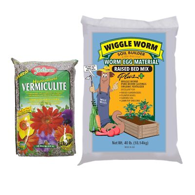 WIGGLE WORM Worm Egg Material Raised Bed Mix and Hoffman Vermiculite, 48 Lbs