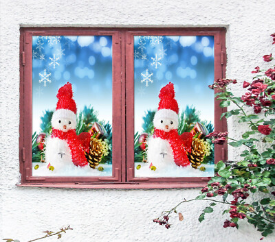 3D Schal C128 Christmas Fenster Filmdruck Aufkleber Haften Befleckt Glas Xmas Zo