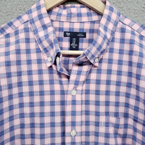 Gap Slim Fit Button Down Shirt Mens XL Pink Purple Plaid Check Classic Preppy - Picture 9 of 15