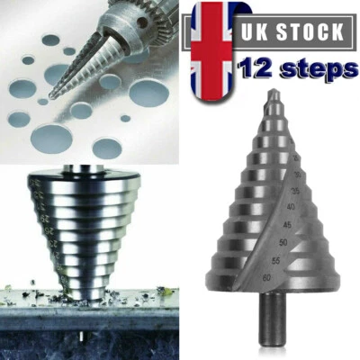 6mm-60mm HSS Large Spiral Step Cone Drill Bit Metal Hole Cutter Titanium Coated