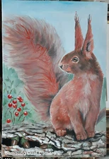Original Rateitzak 1A Fine Art Collectable Oil Painting Squirrel for Nursery